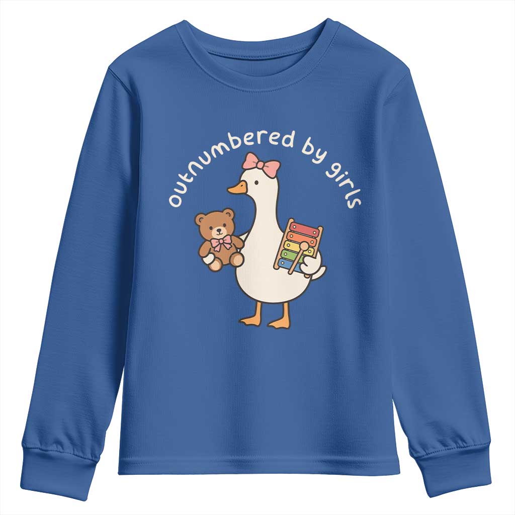 Outnumbered By Girls Youth Sweatshirt Funny Girl Dad Goose TS11 Royal Blue Print Your Wear