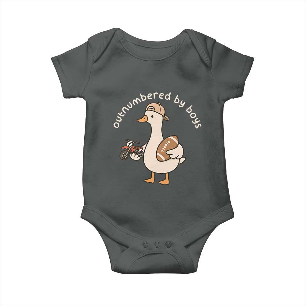 Outnumbered By Boys Funny Mom Goose Baby Onesie TS11 Dark Heather Print Your Wear