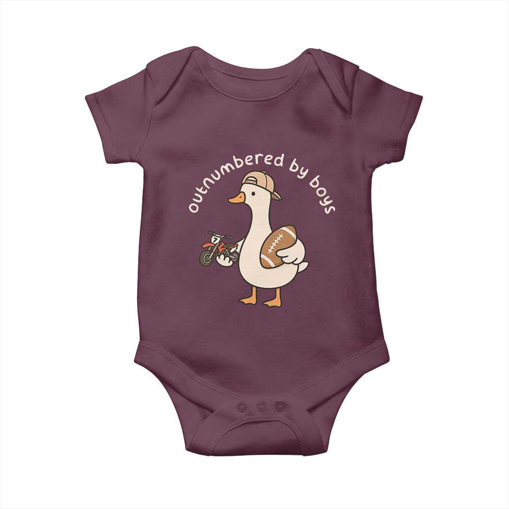 Outnumbered By Boys Funny Mom Goose Baby Onesie TS11 Maroon Print Your Wear