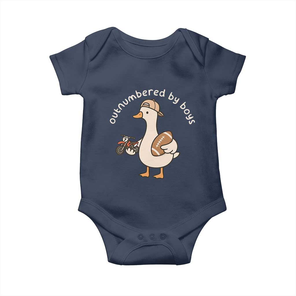 Outnumbered By Boys Funny Mom Goose Baby Onesie TS11 Navy Print Your Wear