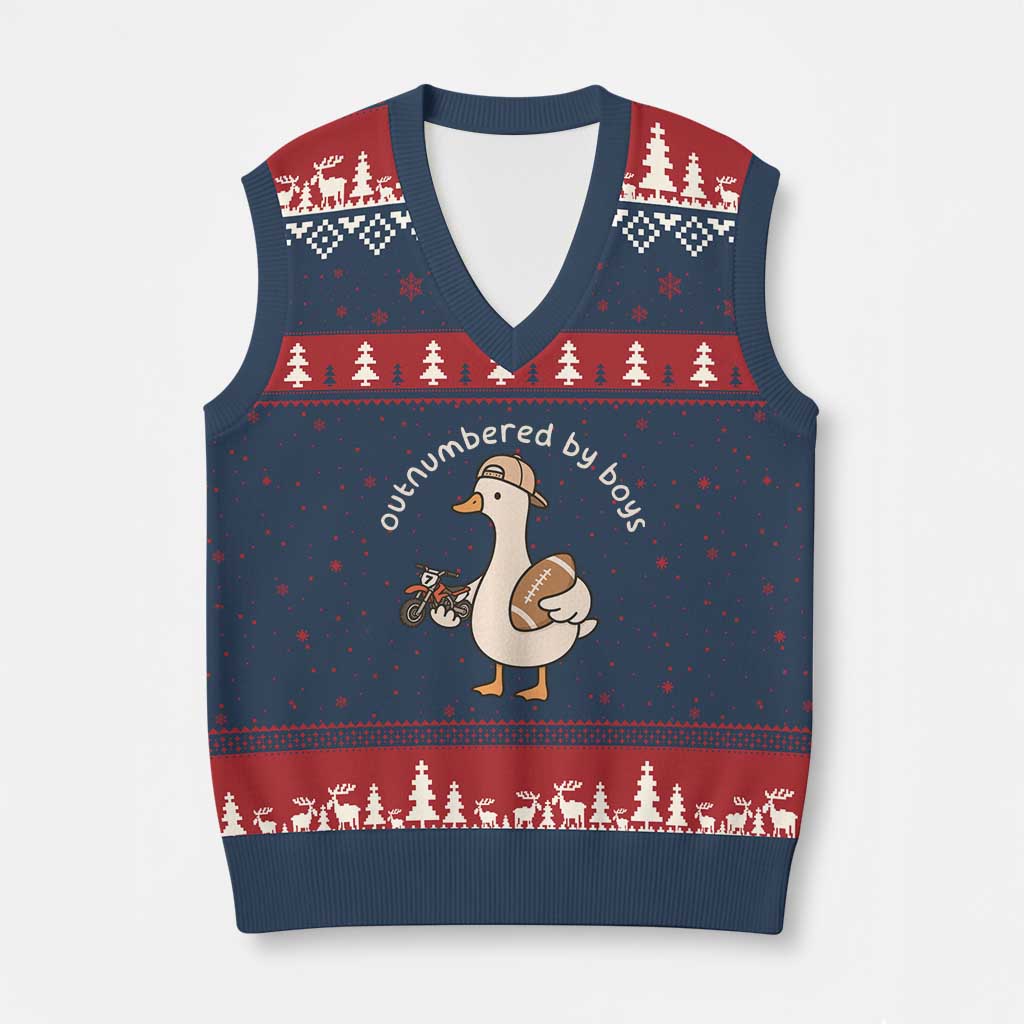 Outnumbered By Boys Funny Mom Goose V-Neck Knit Sweater Vest TS11 Navy Red Print Your Wear