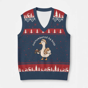 Outnumbered By Boys Funny Mom Goose V-Neck Knit Sweater Vest TS11 Navy Red Print Your Wear