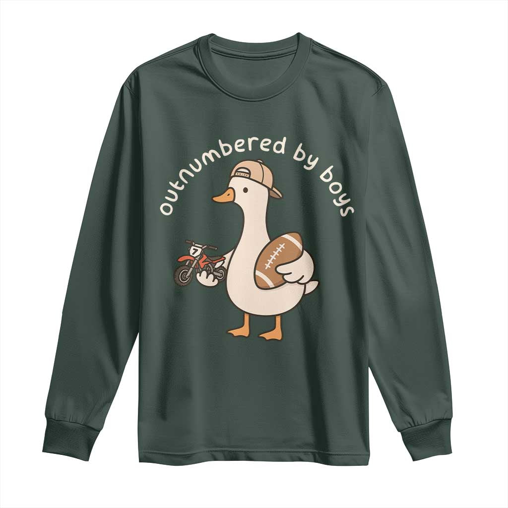 Outnumbered By Boys Funny Mom Goose Long Sleeve Shirt TS11 Dark Forest Green Print Your Wear