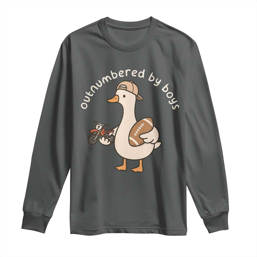 Outnumbered By Boys Funny Mom Goose Long Sleeve Shirt TS11 Dark Heather Print Your Wear