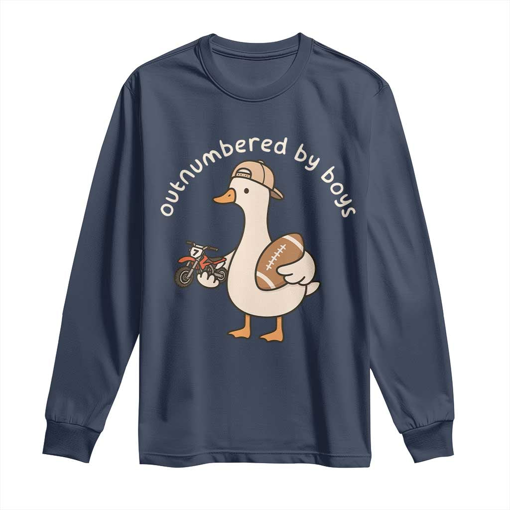 Outnumbered By Boys Funny Mom Goose Long Sleeve Shirt TS11 Navy Print Your Wear