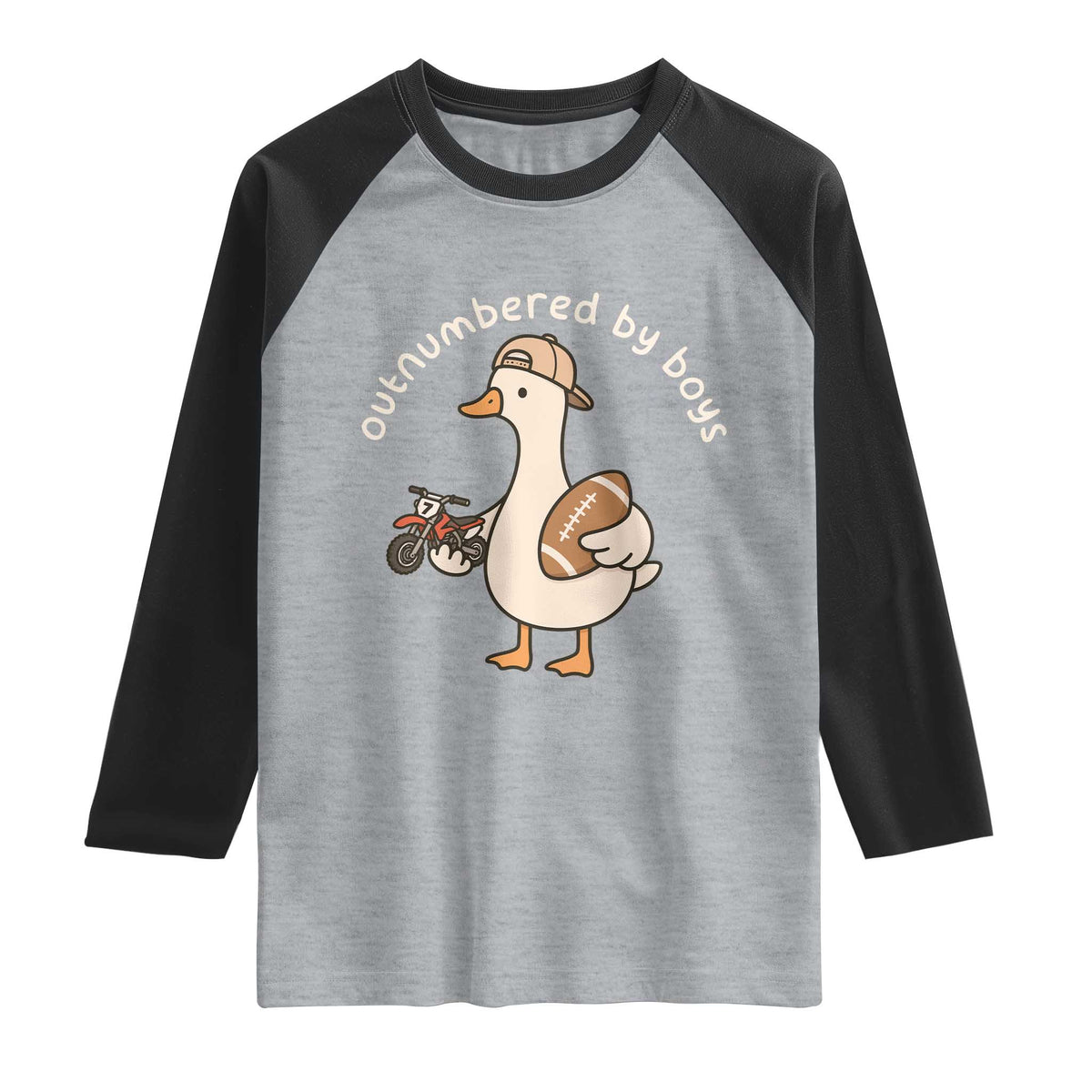Outnumbered By Boys Funny Mom Goose Raglan Shirt TS11 Heather Gray Black Print Your Wear
