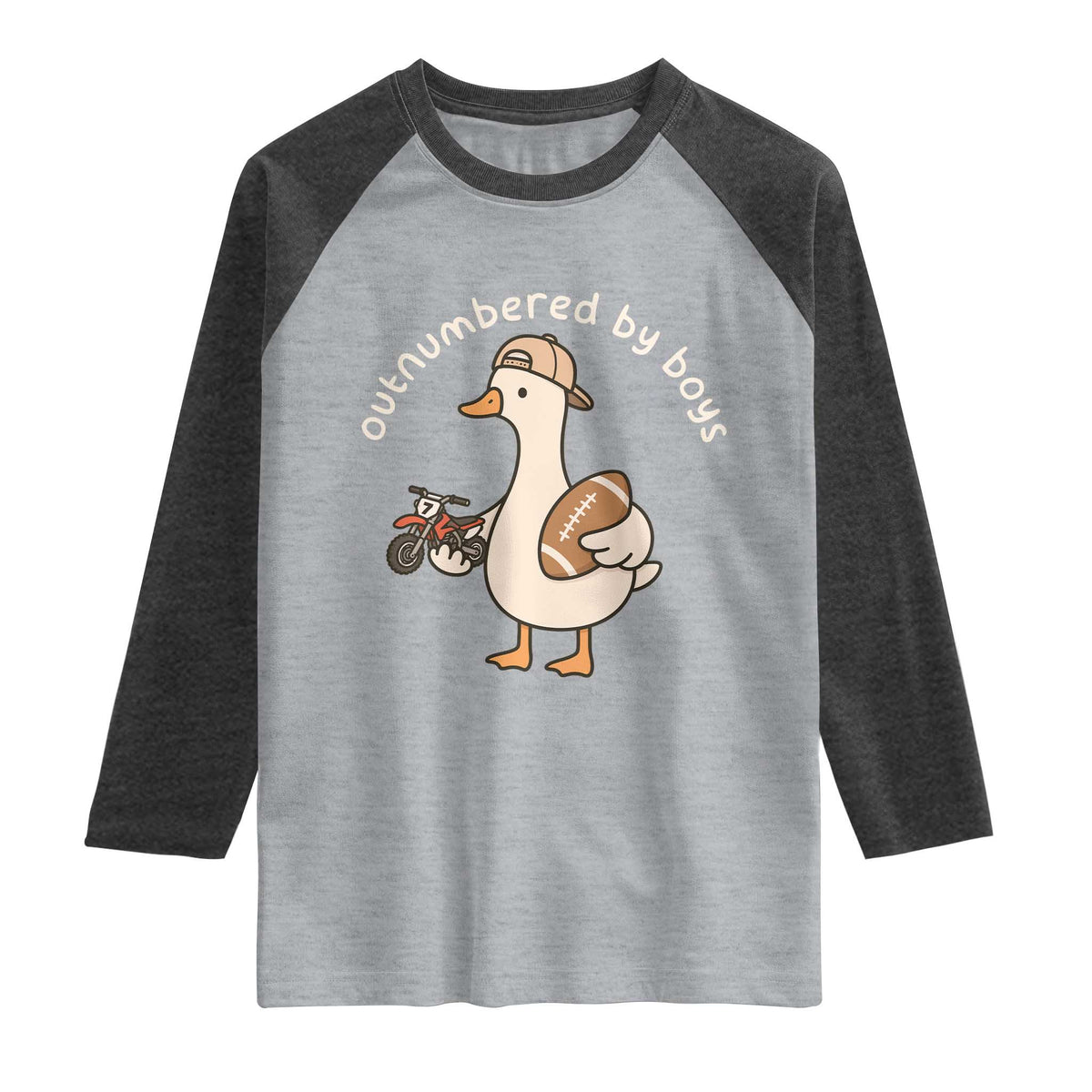 Outnumbered By Boys Funny Mom Goose Raglan Shirt TS11 Heather Gray Heather Charcoal Print Your Wear