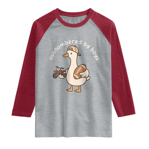 Outnumbered By Boys Funny Mom Goose Raglan Shirt TS11 Heather Gray Heather Red Print Your Wear