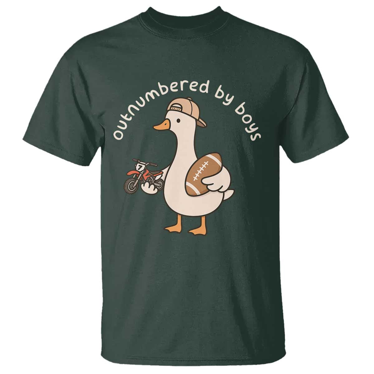 Outnumbered By Boys Funny Mom Goose T Shirt TS11 Dark Forest Green Print Your Wear