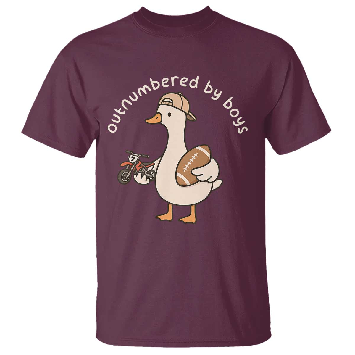 Outnumbered By Boys Funny Mom Goose T Shirt TS11 Maroon Print Your Wear