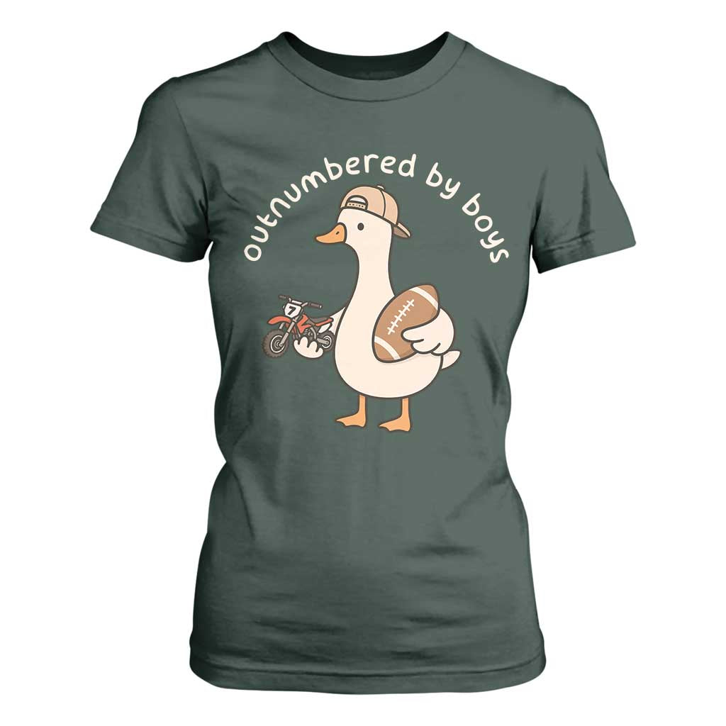 Outnumbered By Boys Funny Mom Goose T Shirt For Women TS11 Dark Forest Green Print Your Wear