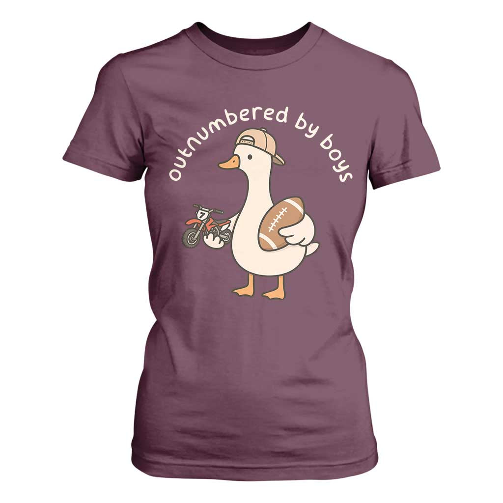 Outnumbered By Boys Funny Mom Goose T Shirt For Women TS11 Maroon Print Your Wear