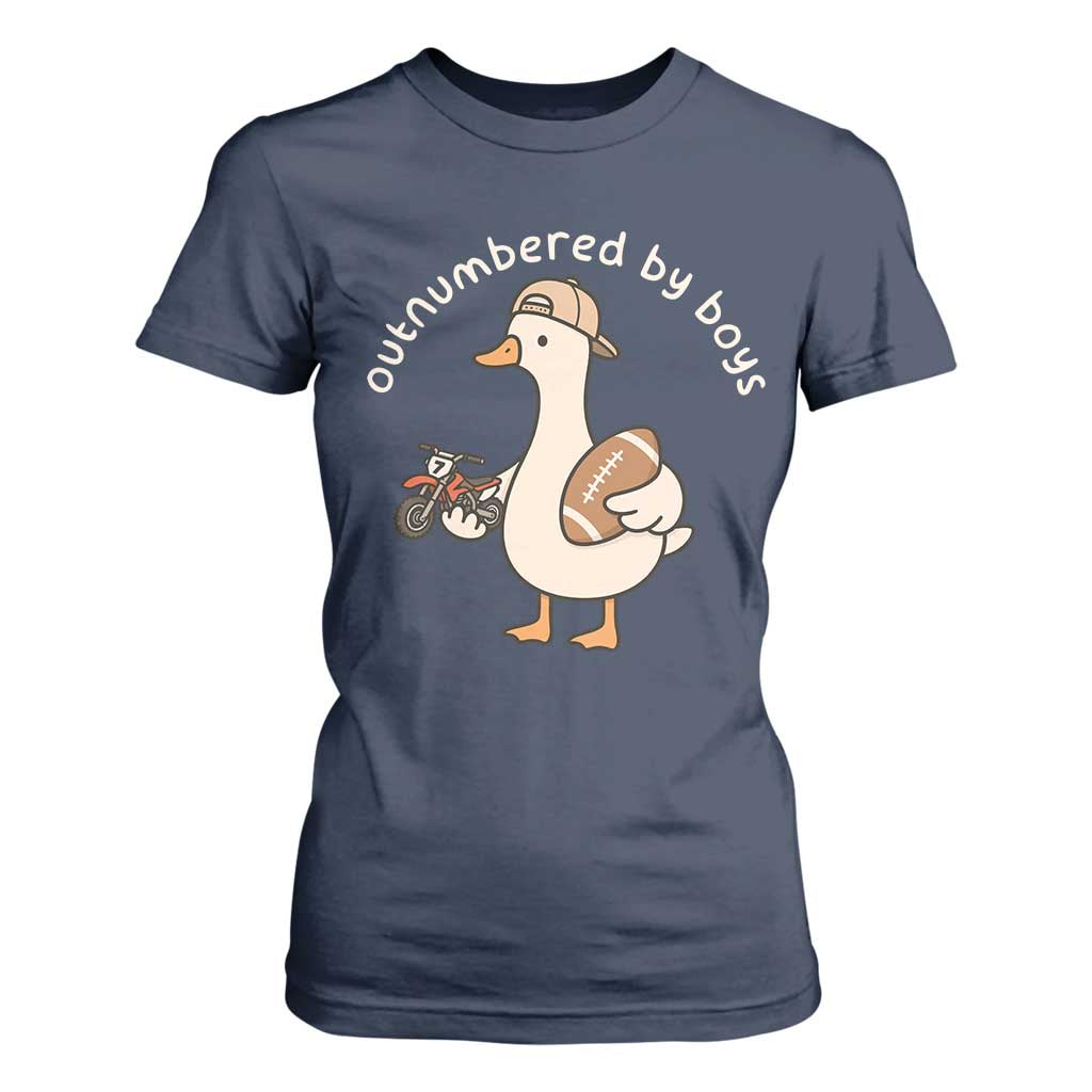 Outnumbered By Boys Funny Mom Goose T Shirt For Women TS11 Navy Print Your Wear