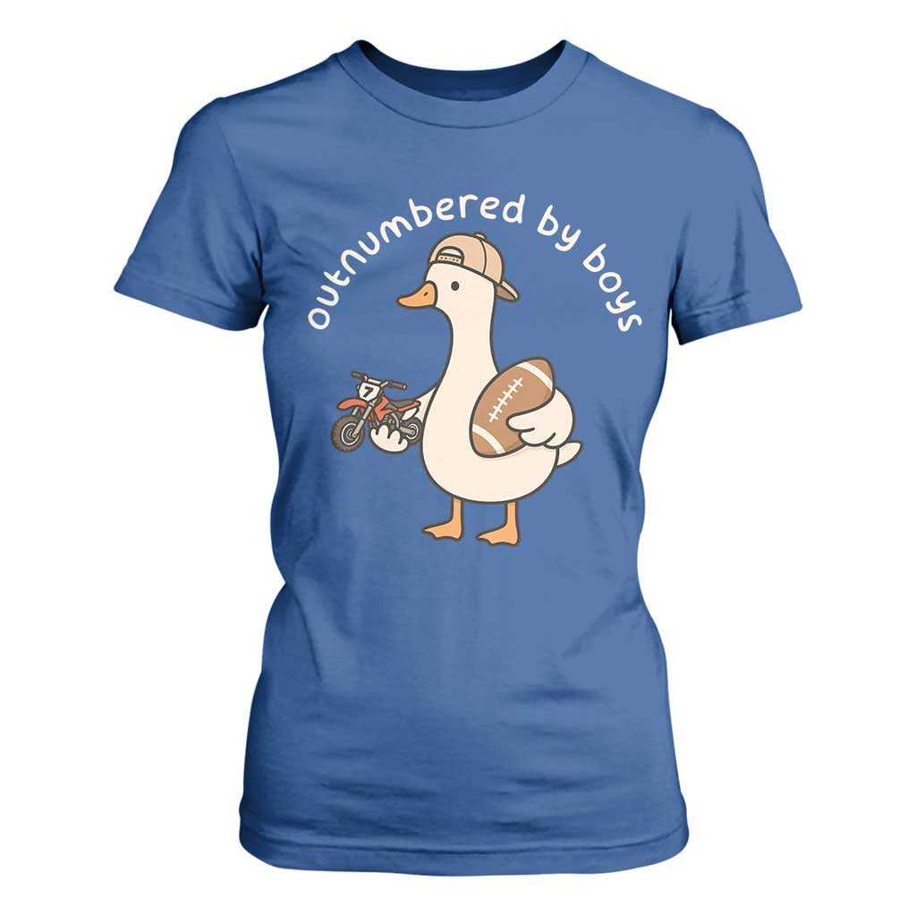 Outnumbered By Boys Funny Mom Goose T Shirt For Women TS11 Royal Blue Print Your Wear