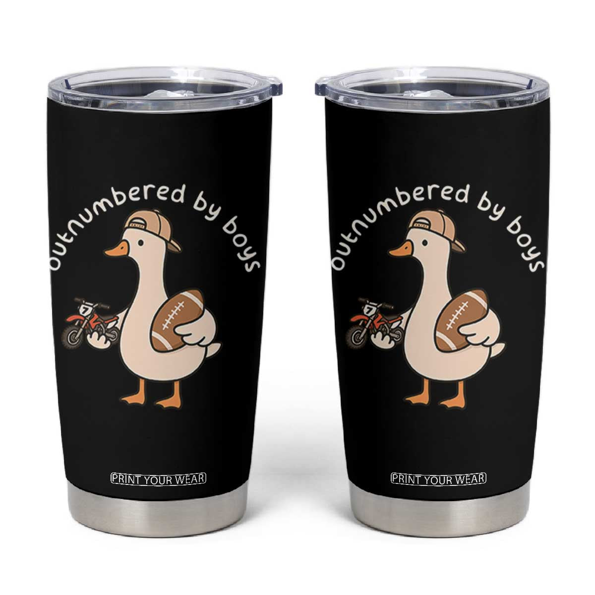 Outnumbered By Boys Funny Mom Goose Tumbler Cup TS11 Black Print Your Wear