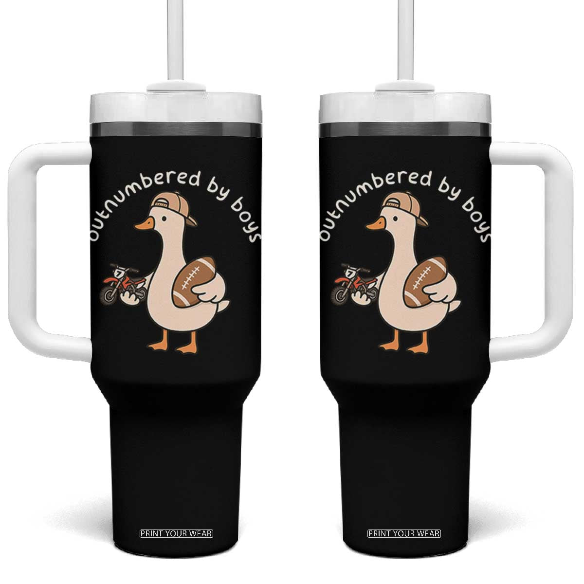 Outnumbered By Boys Funny Mom Goose Tumbler With Handle TS11 One Size: 40 oz Black Print Your Wear