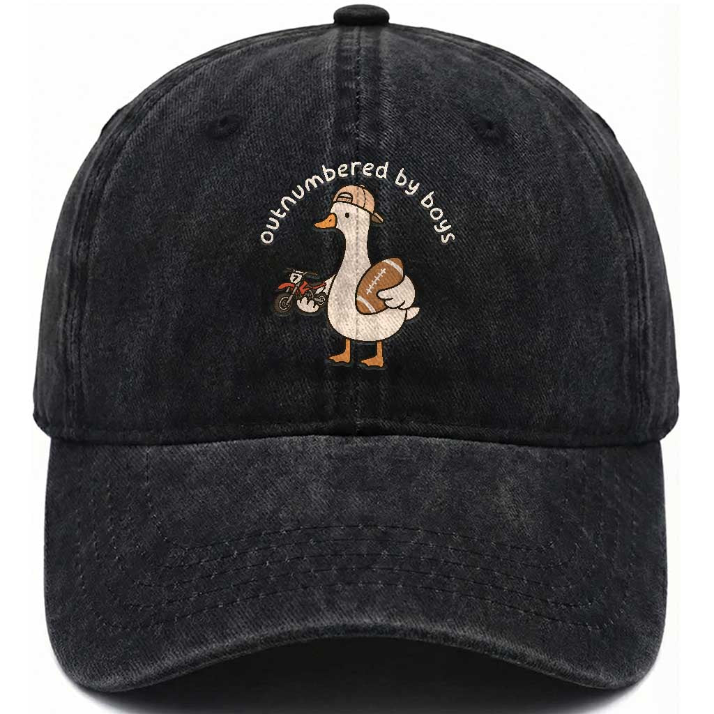 Outnumbered By Boys Funny Mom Goose Washed Cotton Baseball Cap TS11 Print Your Wear