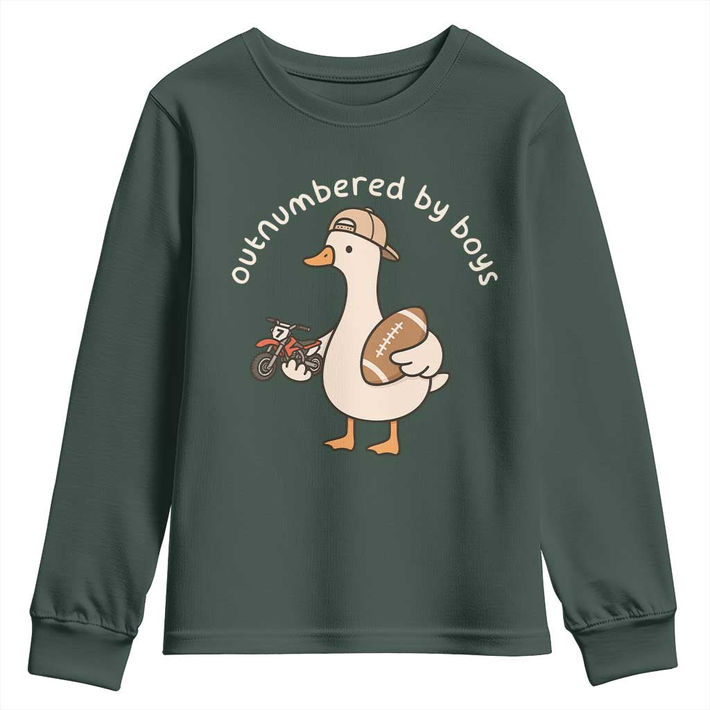 Outnumbered By Boys Funny Mom Goose Youth Sweatshirt TS11 Dark Forest Green Print Your Wear