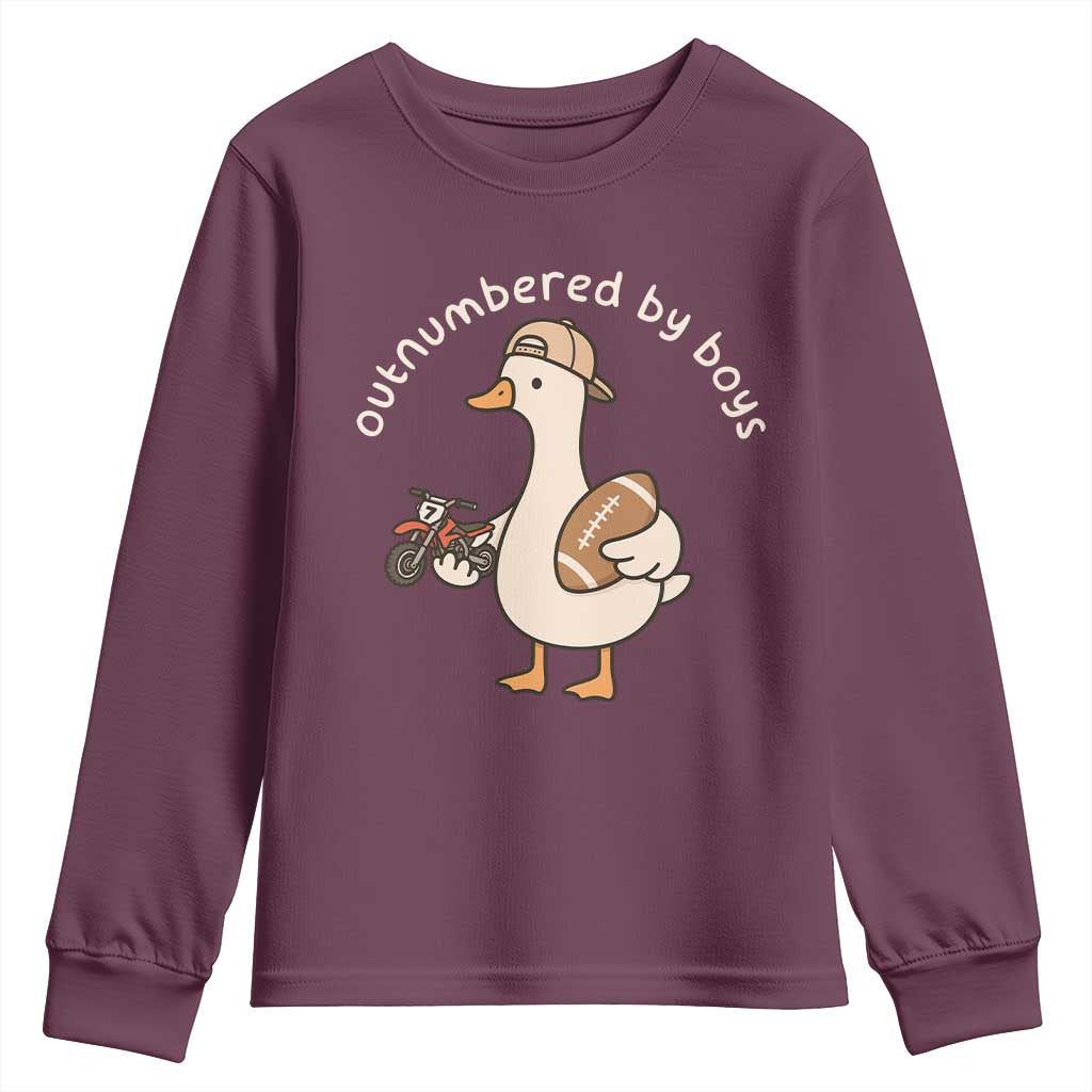 Outnumbered By Boys Funny Mom Goose Youth Sweatshirt TS11 Maroon Print Your Wear