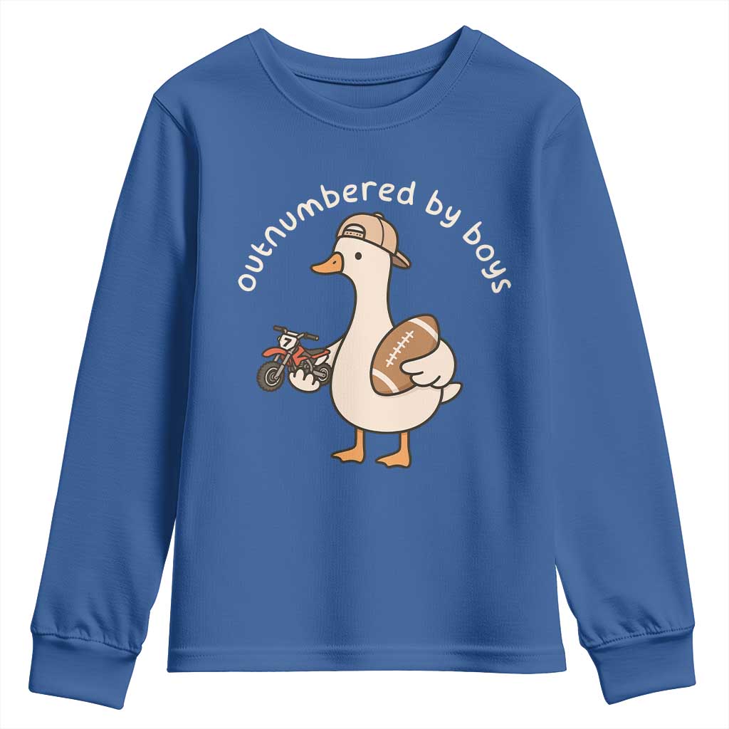 Outnumbered By Boys Funny Mom Goose Youth Sweatshirt TS11 Royal Blue Print Your Wear