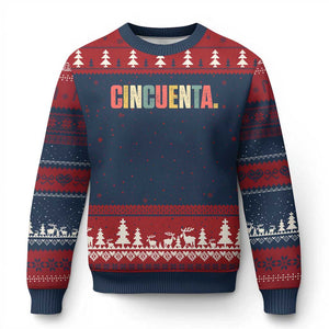 50th Birthday Cincuenta Ugly Christmas Sweater Spanish Mexican 50 Years Old Bday TS11 Navy Red Print Your Wear