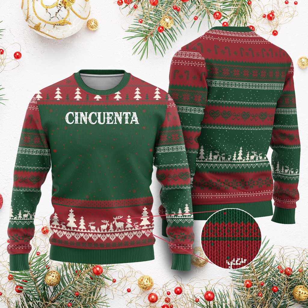 Spanish Mexican 50th Birthday Ugly Christmas Sweater Cincuenta 50 Years Old Bday TS11 Red Green Print Your Wear