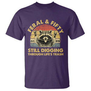 50th Birthday Raccoon T Shirt Feral And Fifty Still Digging Through Life's Trash Est 1976 TS11 Purple Print Your Wear