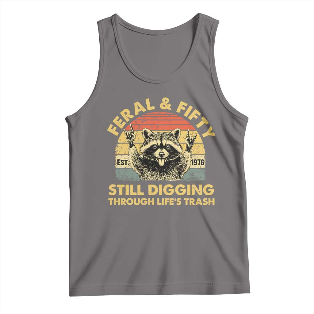 50th Birthday Raccoon Tank Top Feral And Fifty Still Digging Through Life's Trash Est 1976 TS11 Deep Heather Print Your Wear