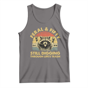 50th Birthday Raccoon Tank Top Feral And Fifty Still Digging Through Life's Trash Est 1976 TS11 Deep Heather Print Your Wear