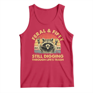 50th Birthday Raccoon Tank Top Feral And Fifty Still Digging Through Life's Trash Est 1976 TS11 Red Print Your Wear