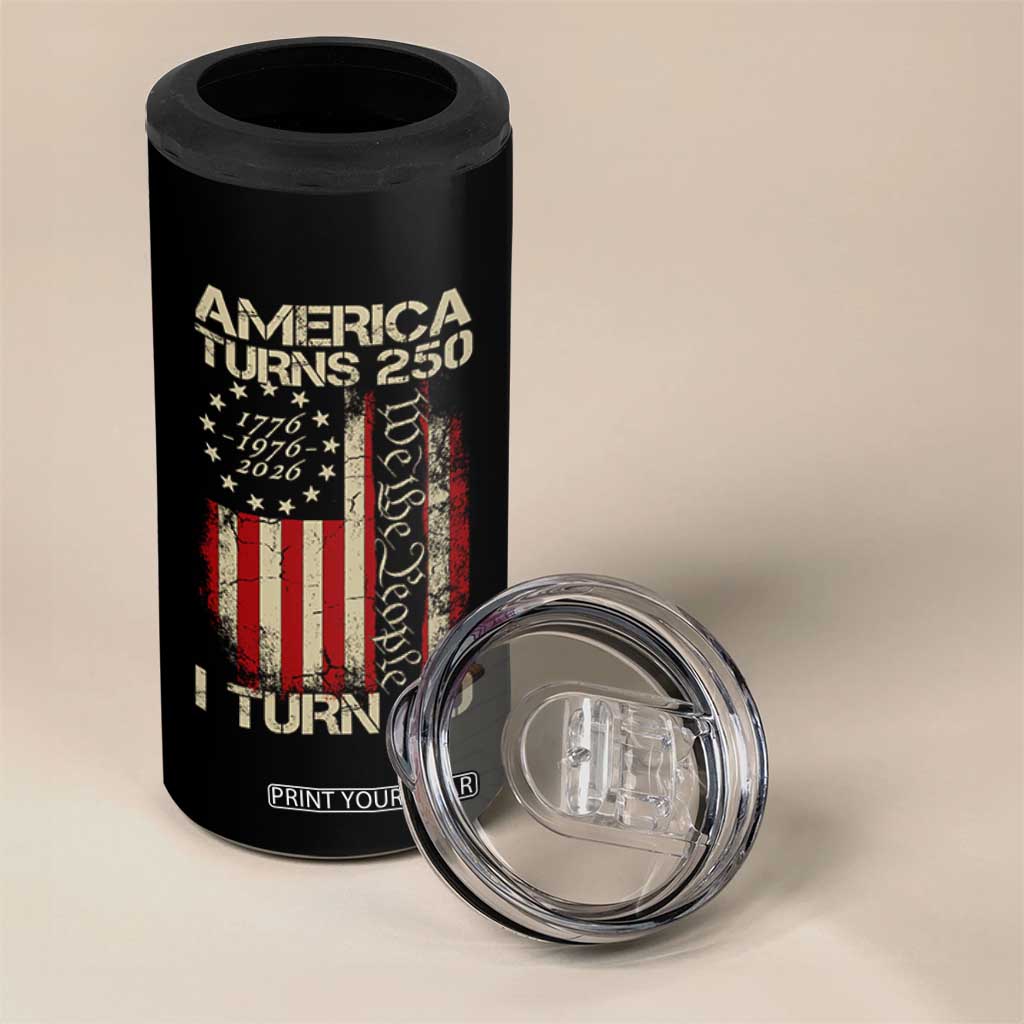 America Turns 250 I Turn 50 4 in 1 Can Cooler Tumbler 50th Birthday 250th Anniversary USA Vintage 1976 Bday TS11 Print Your Wear