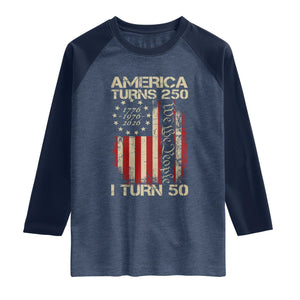 America Turns 250 I Turn 50 Raglan Shirt 50th Birthday 250th Anniversary USA Vintage 1976 Bday TS11 Heather Denim Navy Print Your Wear