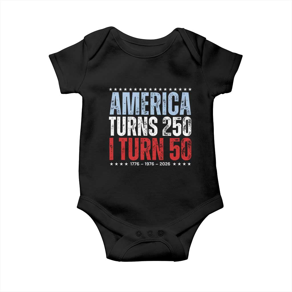America Turns 250 I Turn 50 Baby Onesie 50th Birthday 250th Anniversary USA Vintage 1976 TS11 Black Print Your Wear