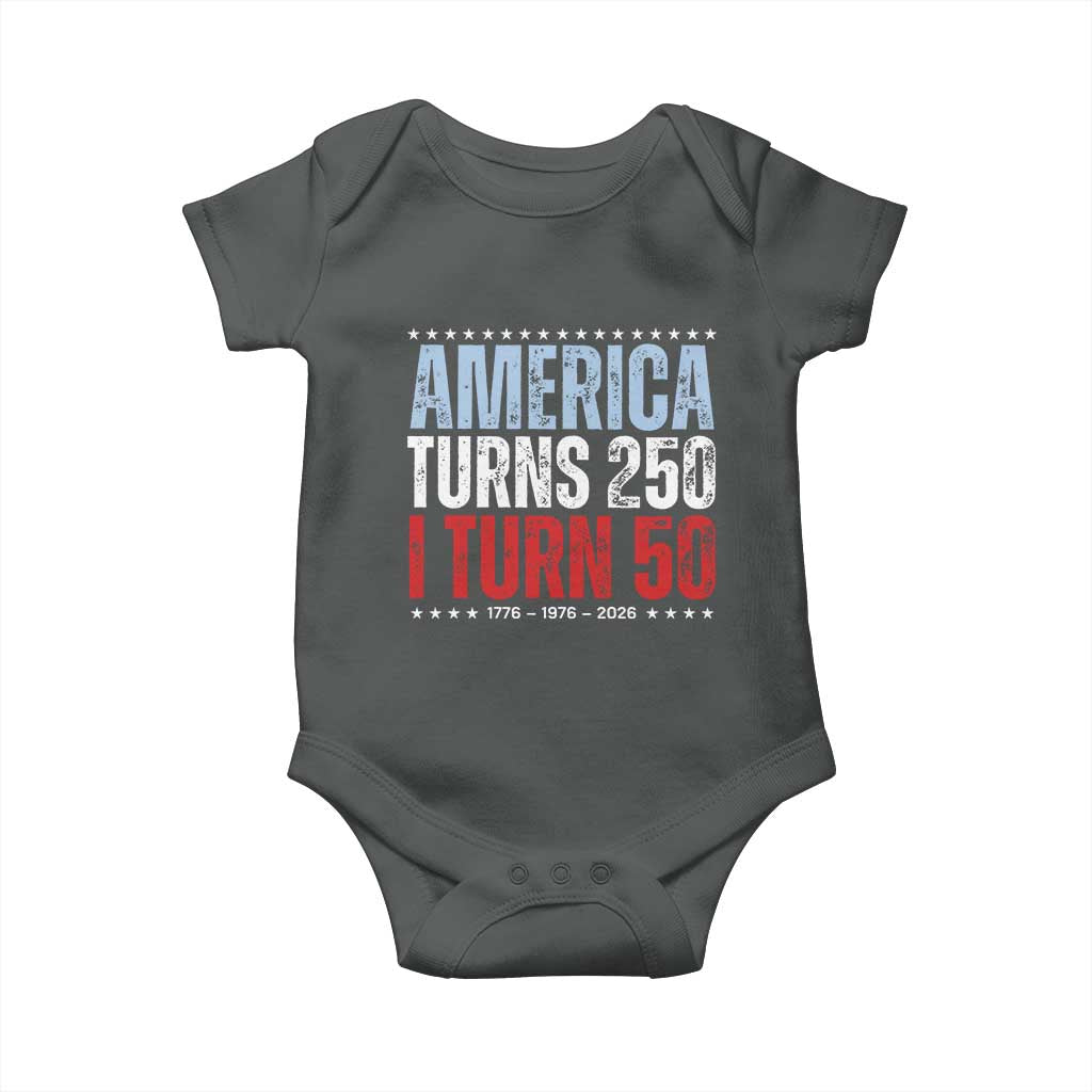 America Turns 250 I Turn 50 Baby Onesie 50th Birthday 250th Anniversary USA Vintage 1976 TS11 Dark Heather Print Your Wear
