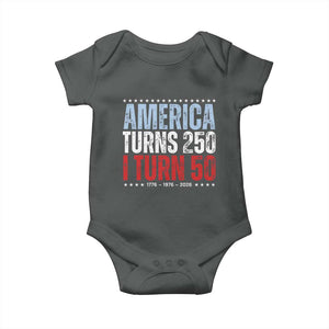 America Turns 250 I Turn 50 Baby Onesie 50th Birthday 250th Anniversary USA Vintage 1976 TS11 Dark Heather Print Your Wear