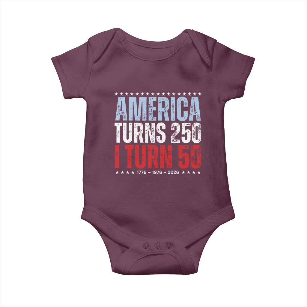 America Turns 250 I Turn 50 Baby Onesie 50th Birthday 250th Anniversary USA Vintage 1976 TS11 Maroon Print Your Wear