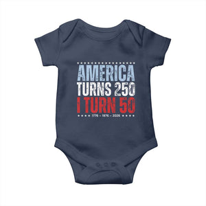 America Turns 250 I Turn 50 Baby Onesie 50th Birthday 250th Anniversary USA Vintage 1976 TS11 Navy Print Your Wear