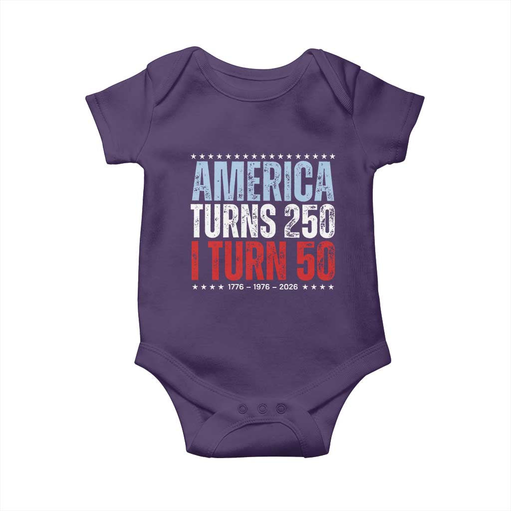 America Turns 250 I Turn 50 Baby Onesie 50th Birthday 250th Anniversary USA Vintage 1976 TS11 Purple Print Your Wear