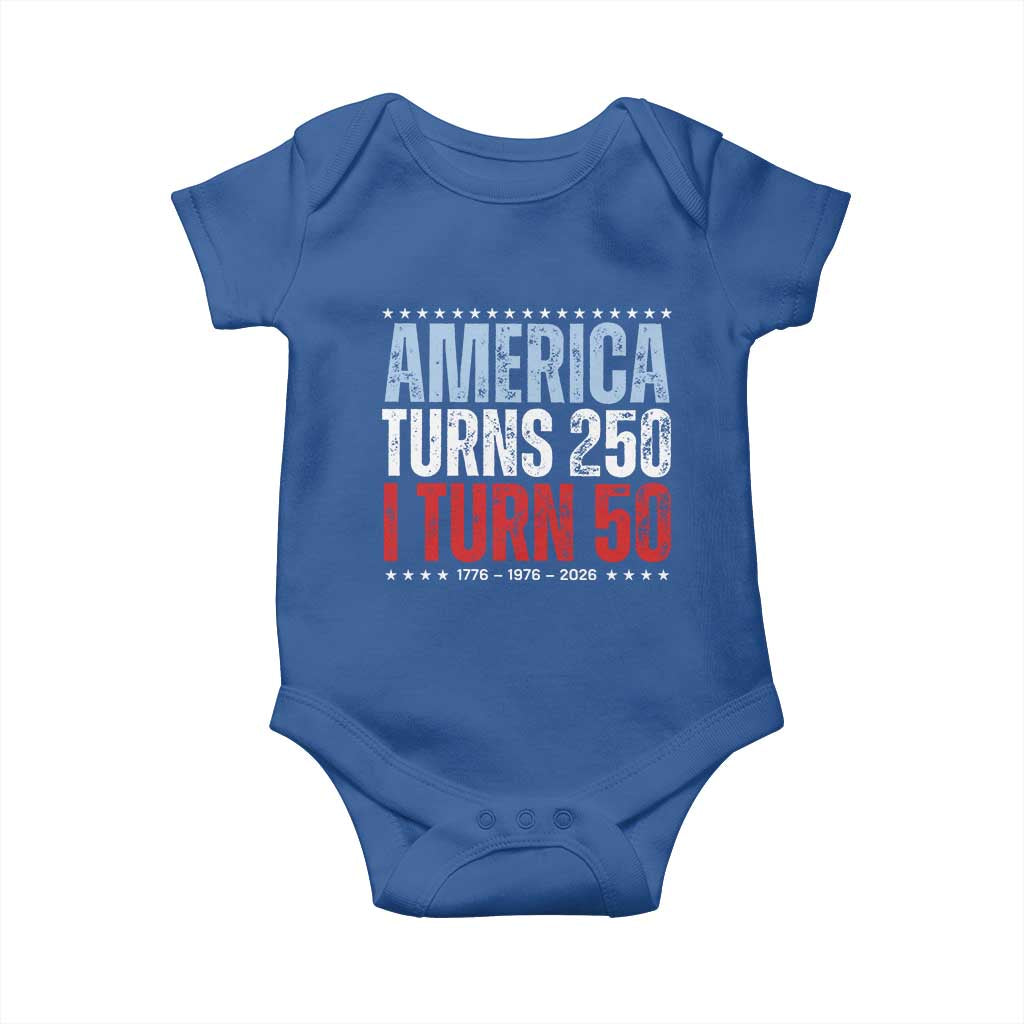 America Turns 250 I Turn 50 Baby Onesie 50th Birthday 250th Anniversary USA Vintage 1976 TS11 Royal Blue Print Your Wear