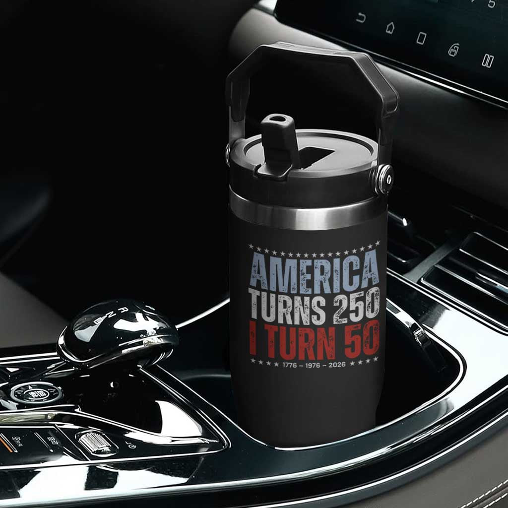 America Turns 250 I Turn 50 Flip Straw Tumbler 50th Birthday 250th Anniversary USA Vintage 1976 TS11 Print Your Wear