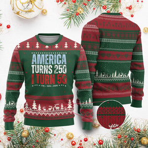 America Turns 250 I Turn 50 Ugly Christmas Sweater 50th Birthday 250th Anniversary USA Vintage 1976 TS11 Red Green Print Your Wear