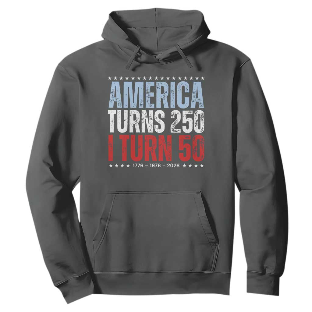 America Turns 250 I Turn 50 Hoodie 50th Birthday 250th Anniversary USA Vintage 1976 TS11 Dark Heather Print Your Wear