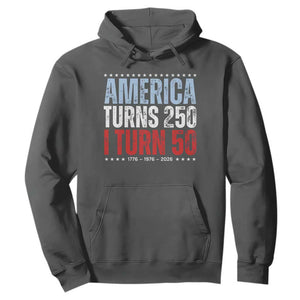America Turns 250 I Turn 50 Hoodie 50th Birthday 250th Anniversary USA Vintage 1976 TS11 Dark Heather Print Your Wear