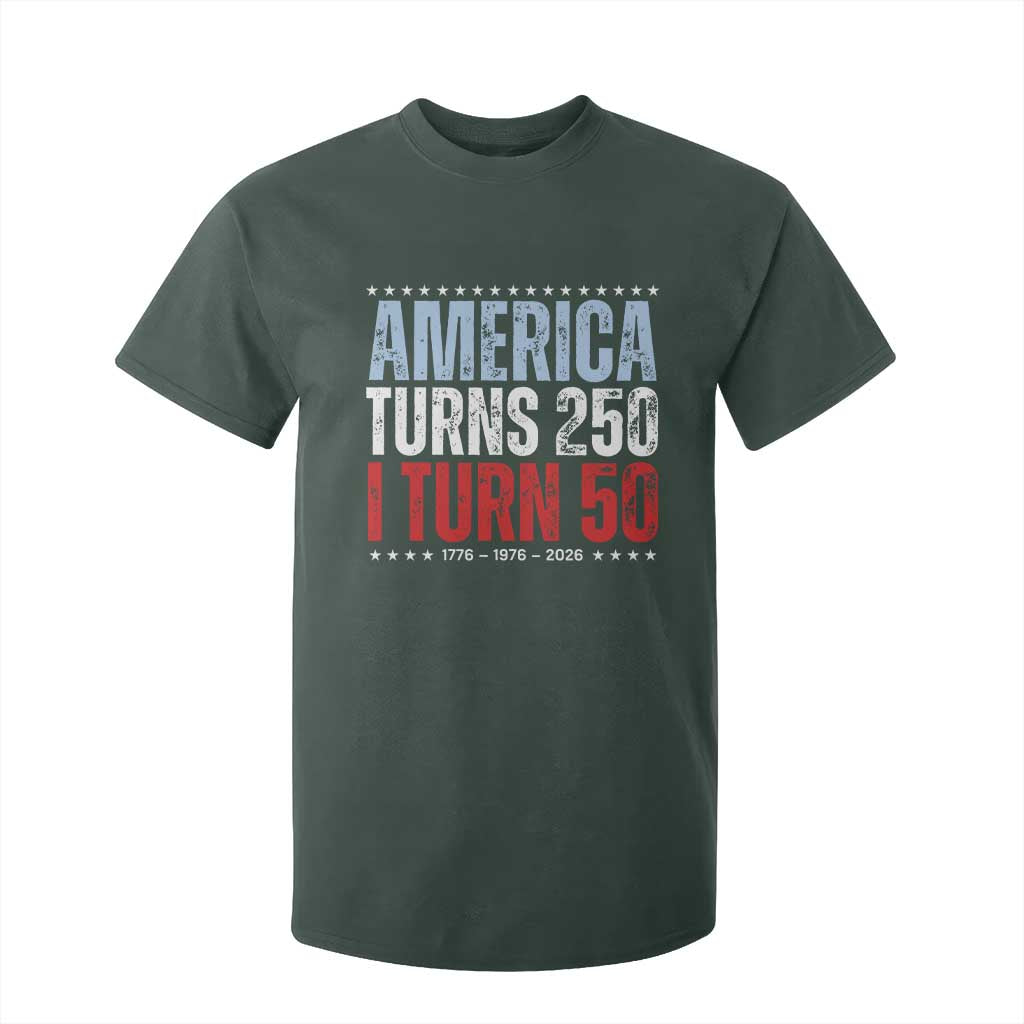 America Turns 250 I Turn 50 T Shirt For Kid 50th Birthday 250th Anniversary USA Vintage 1976 TS11 Dark Forest Green Print Your Wear