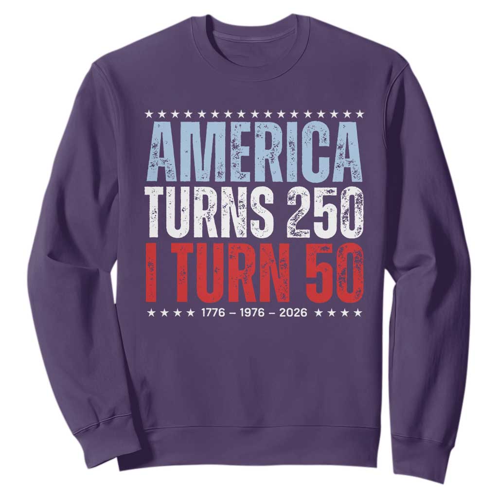 America Turns 250 I Turn 50 Sweatshirt 50th Birthday 250th Anniversary USA Vintage 1976 TS11 Purple Print Your Wear