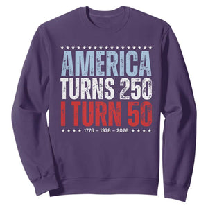 America Turns 250 I Turn 50 Sweatshirt 50th Birthday 250th Anniversary USA Vintage 1976 TS11 Purple Print Your Wear