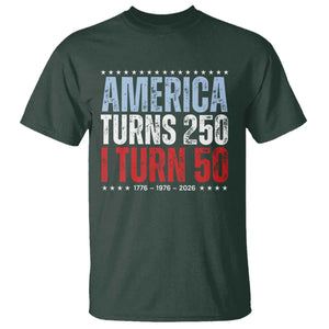 America Turns 250 I Turn 50 T Shirt - 50th Birthday 250th Anniversary USA Vintage 1976 TS11 Dark Forest Green Print Your Wear