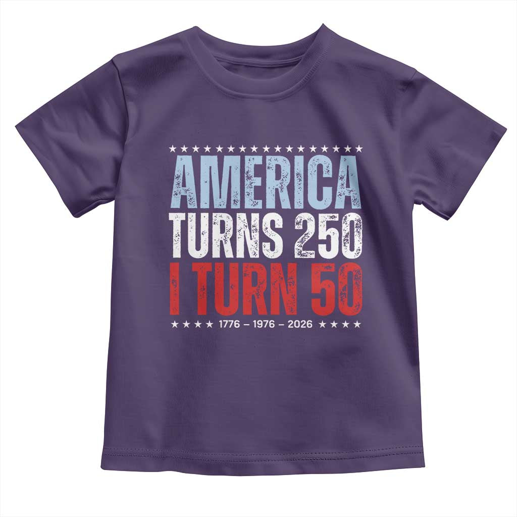 America Turns 250 I Turn 50 Toddler T Shirt 50th Birthday 250th Anniversary USA Vintage 1976 TS11 Purple Print Your Wear