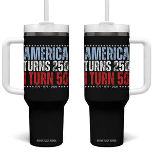 America Turns 250 I Turn 50 Tumbler With Handle 50th Birthday 250th Anniversary USA Vintage 1976 TS11 One Size: 40 oz Black Print Your Wear