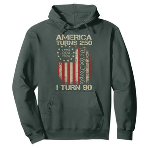 America Turns 250 I Turn 90 Hoodie 90th Birthday 250th Anniversary USA Vintage 1936 Bday TS11 Dark Forest Green Print Your Wear